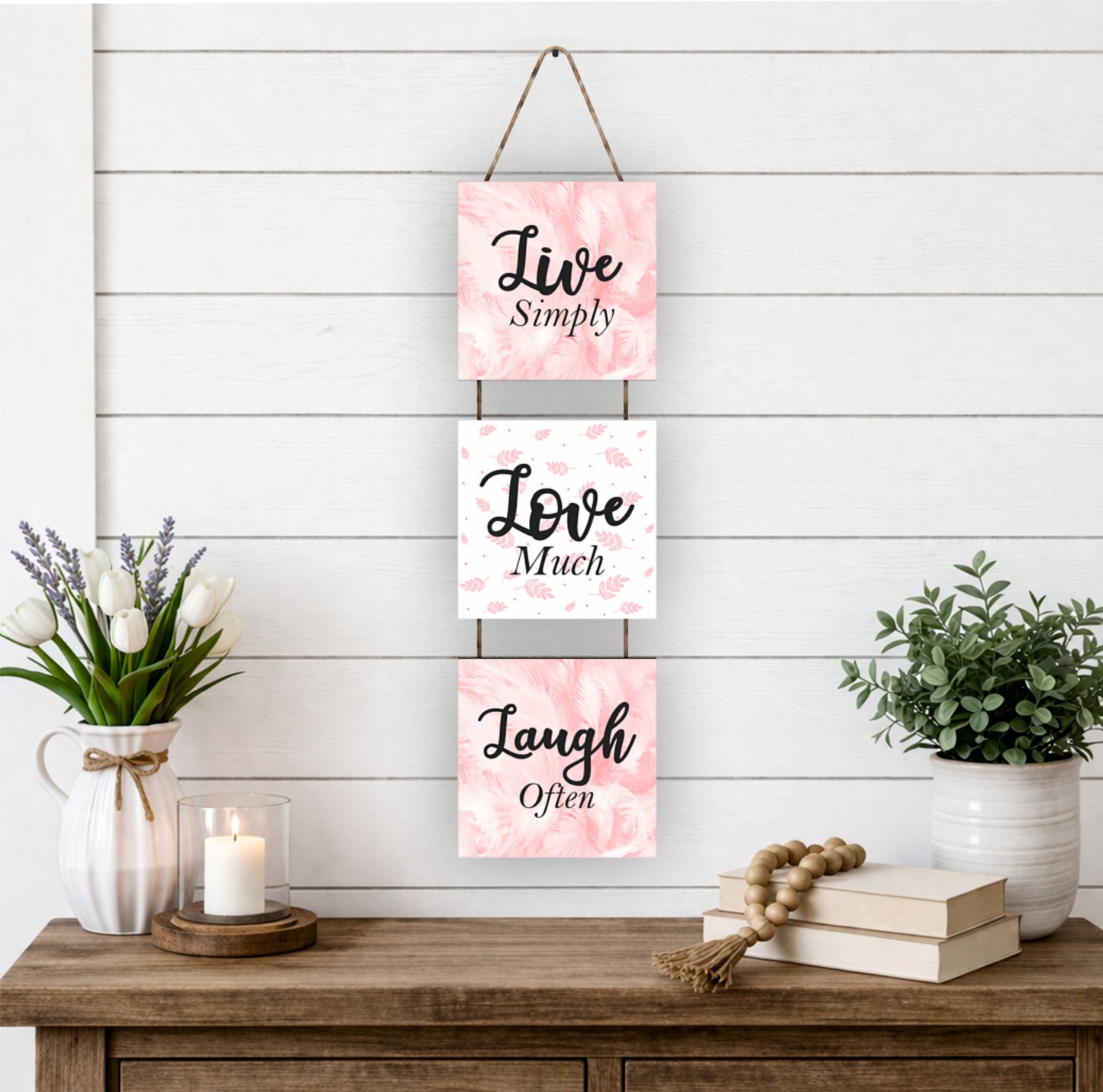 Live Simply Love Much Laugh Often Inspirational Wall Hanging