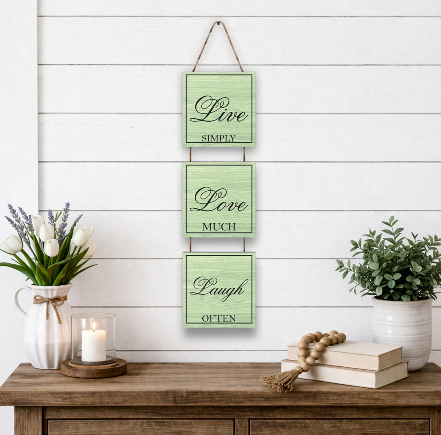 Live Simply Love Much Laugh Often Pastel Wooden Wall Hanging