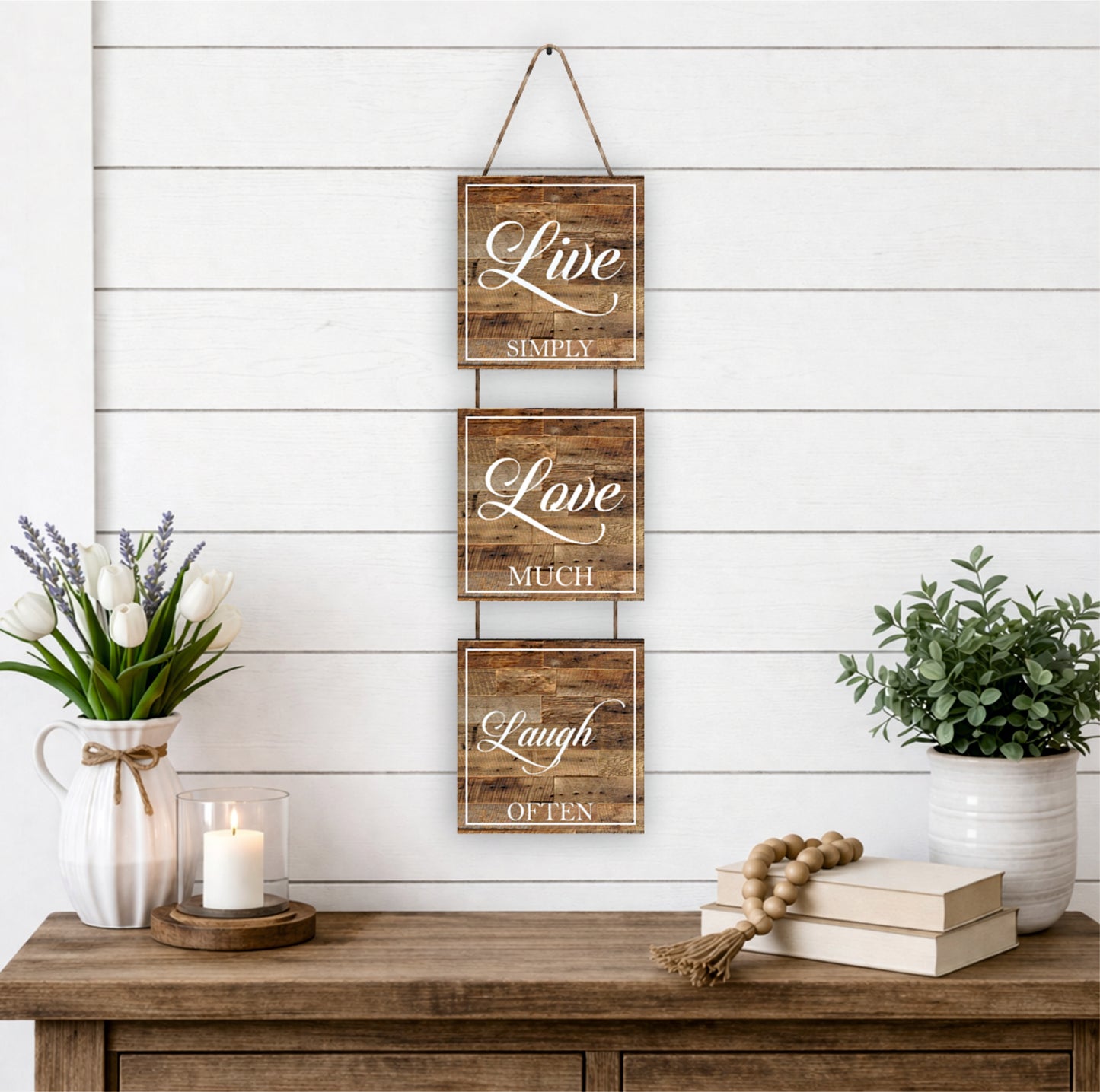 Live Simply Love Much Laugh Often Rustic Wooden Wall Hanging
