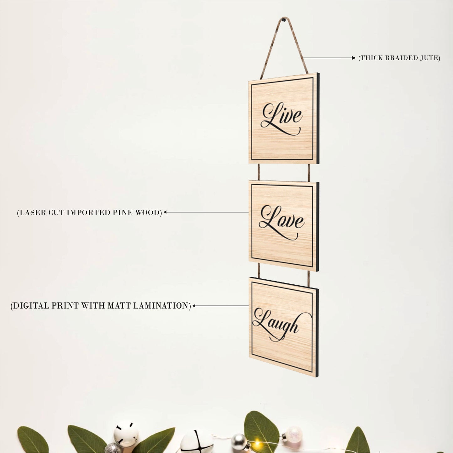 Live Love Laugh Natural Wooden Wall Hanging