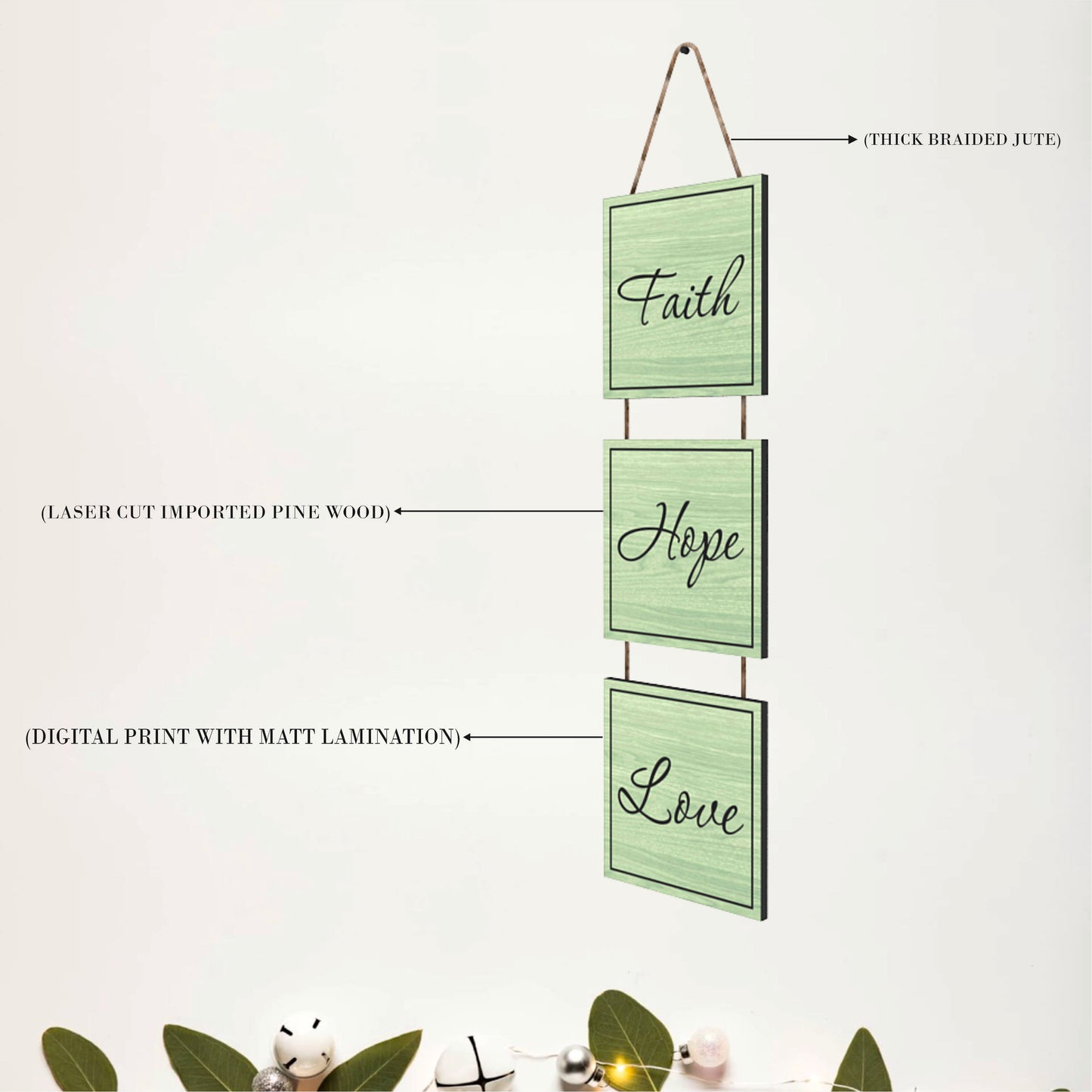 Faith Hope Love Wooden Wall Hanging