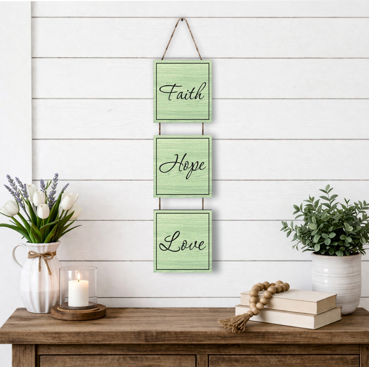 Faith Hope Love Wooden Wall Hanging