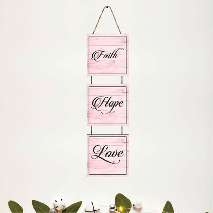 Faith Hope Love Pink Wooden Wall Hanging