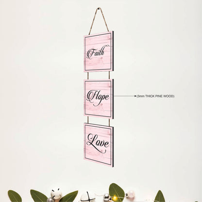 Faith Hope Love Pink Wooden Wall Hanging