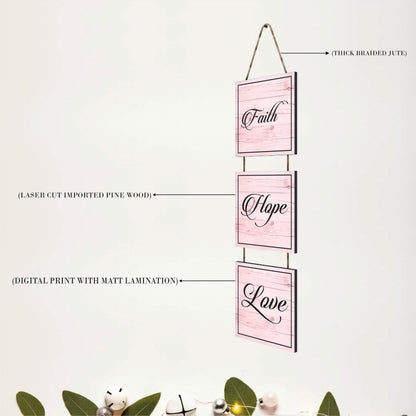 Faith Hope Love Pink Wooden Wall Hanging