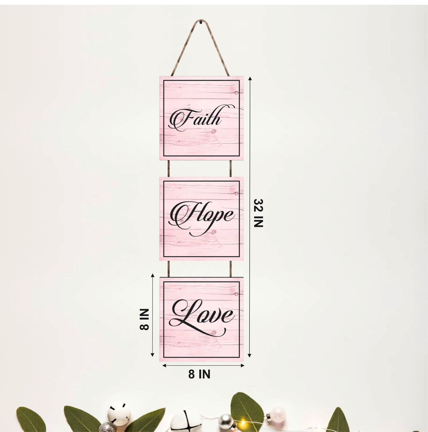 Faith Hope Love Pink Wooden Wall Hanging