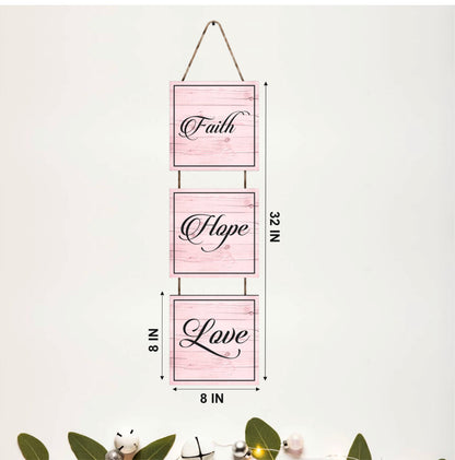 Faith Hope Love Pink Wooden Wall Hanging