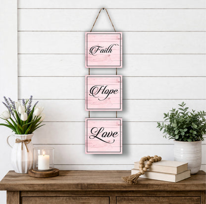 Faith Hope Love Pink Wooden Wall Hanging