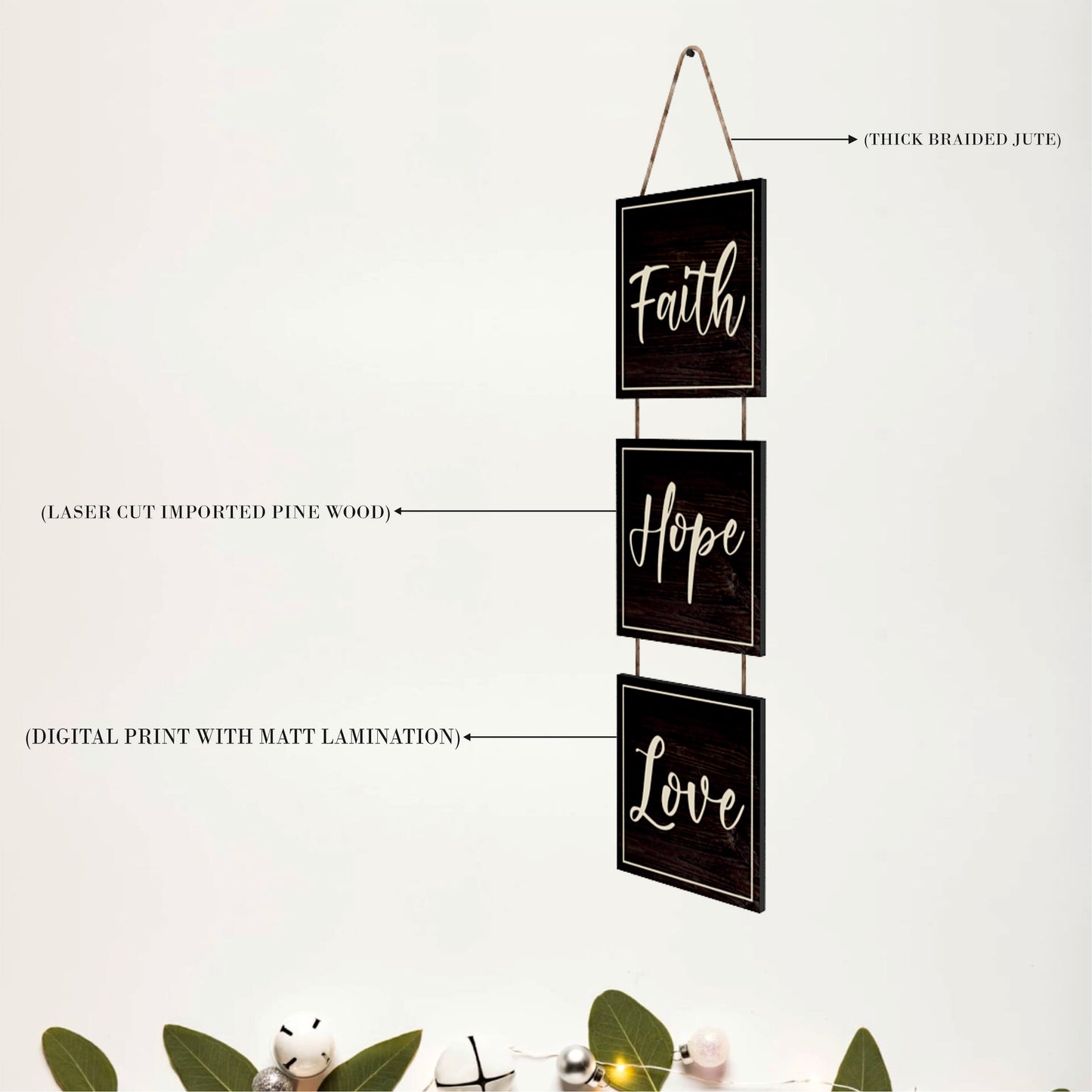Faith Hope Love Classic Wooden Wall Hanging