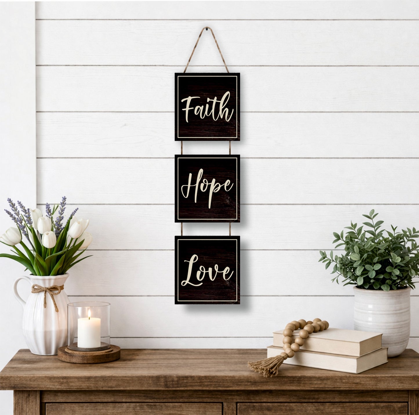 Faith Hope Love Classic Wooden Wall Hanging