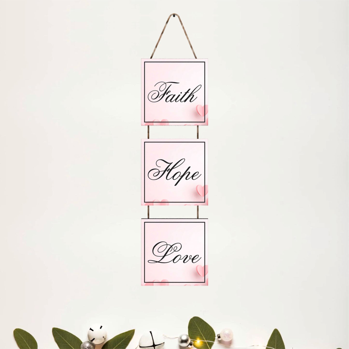 Faith Hope Love Heart Wooden Wall Hanging