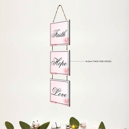 Faith Hope Love Heart Wooden Wall Hanging