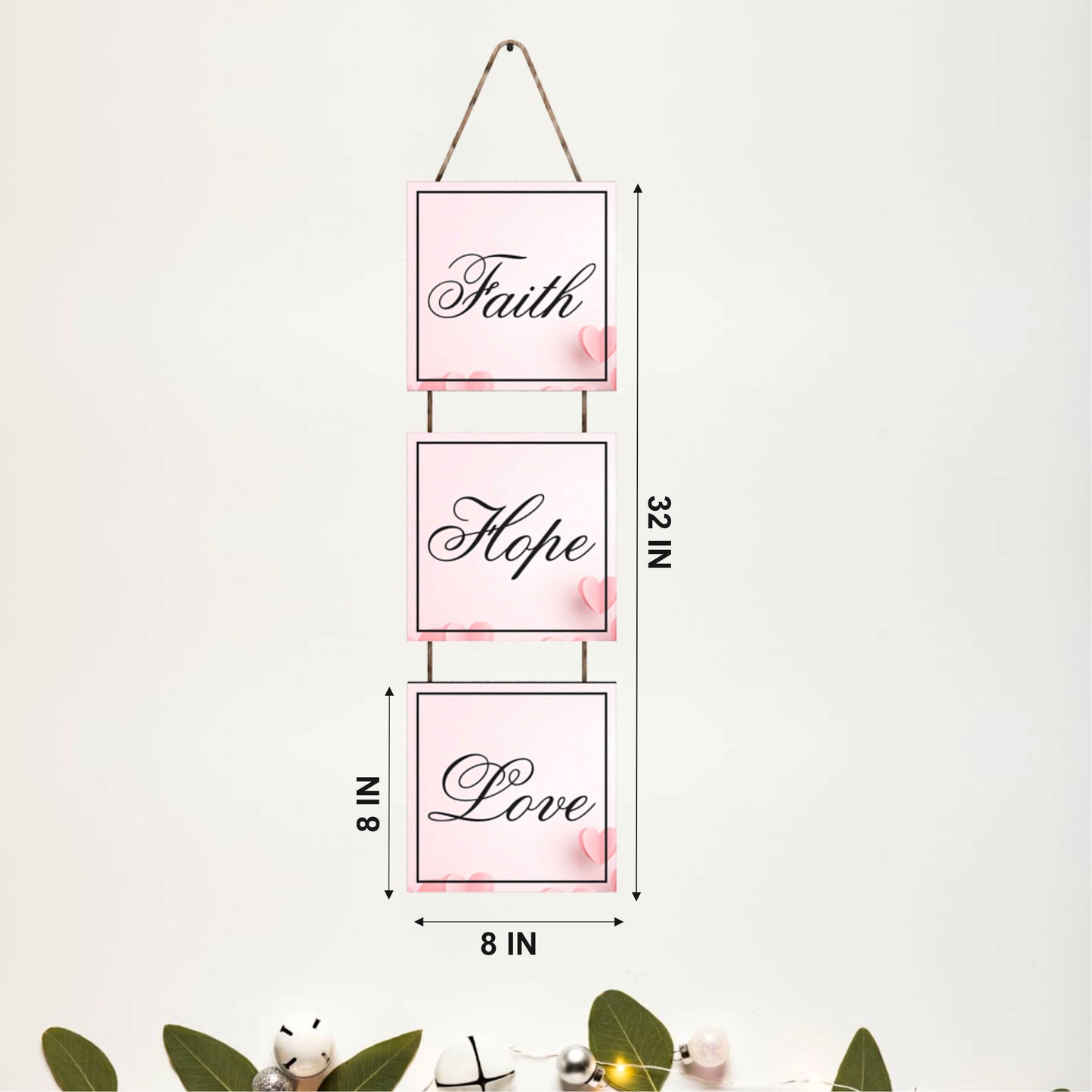 Faith Hope Love Heart Wooden Wall Hanging