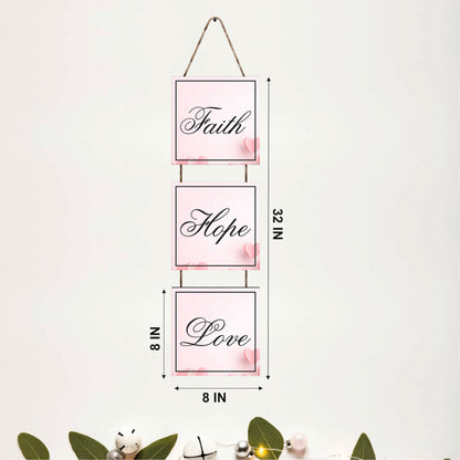 Faith Hope Love Heart Wooden Wall Hanging