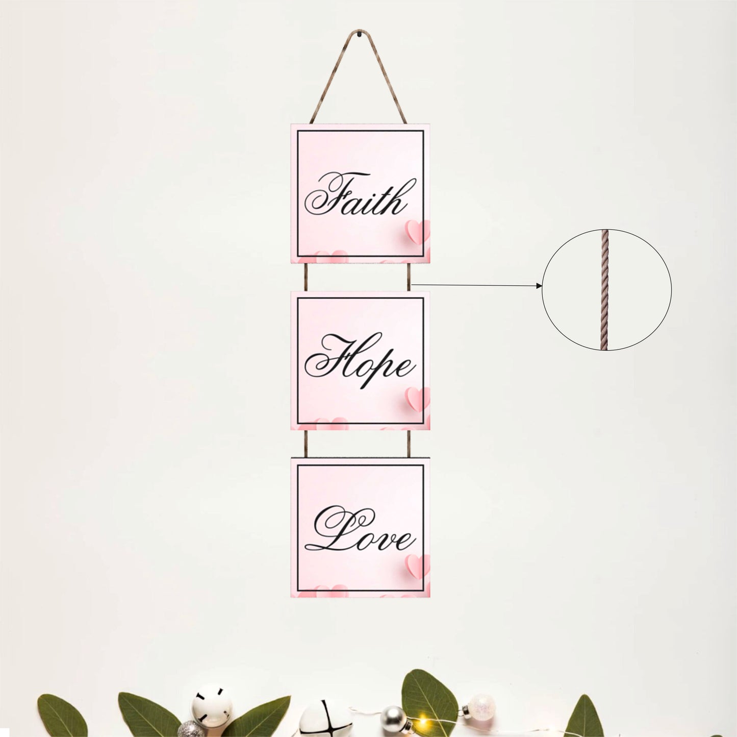Faith Hope Love Heart Wooden Wall Hanging