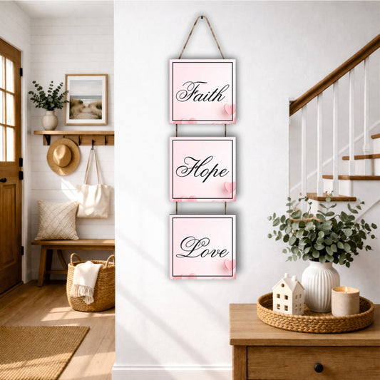 Faith Hope Love Heart Wooden Wall Hanging