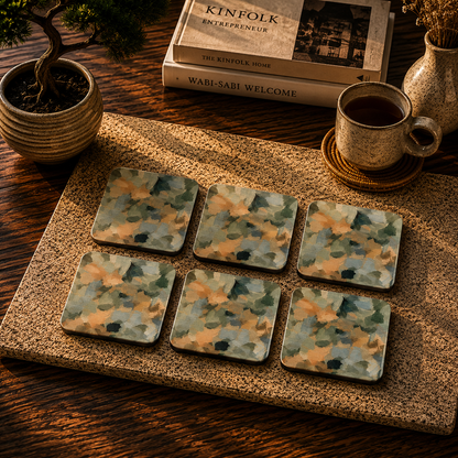 Abstract Botanical Brushstrokes Wooden Coasters Set of 6