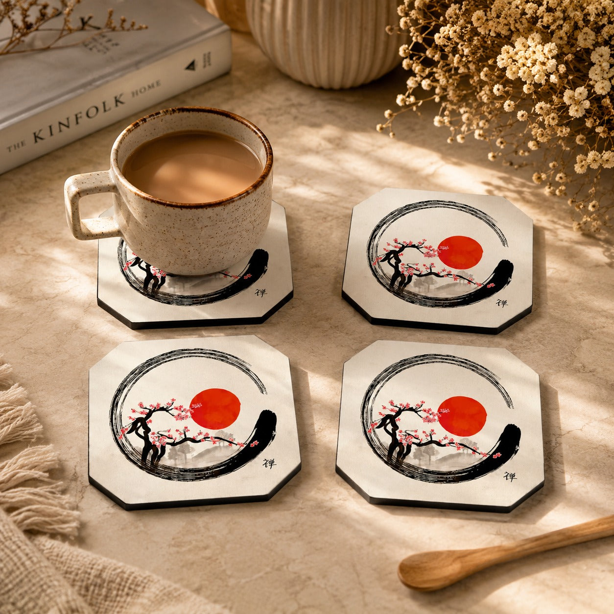 Sushi Round Wooden Coasters Set of 4