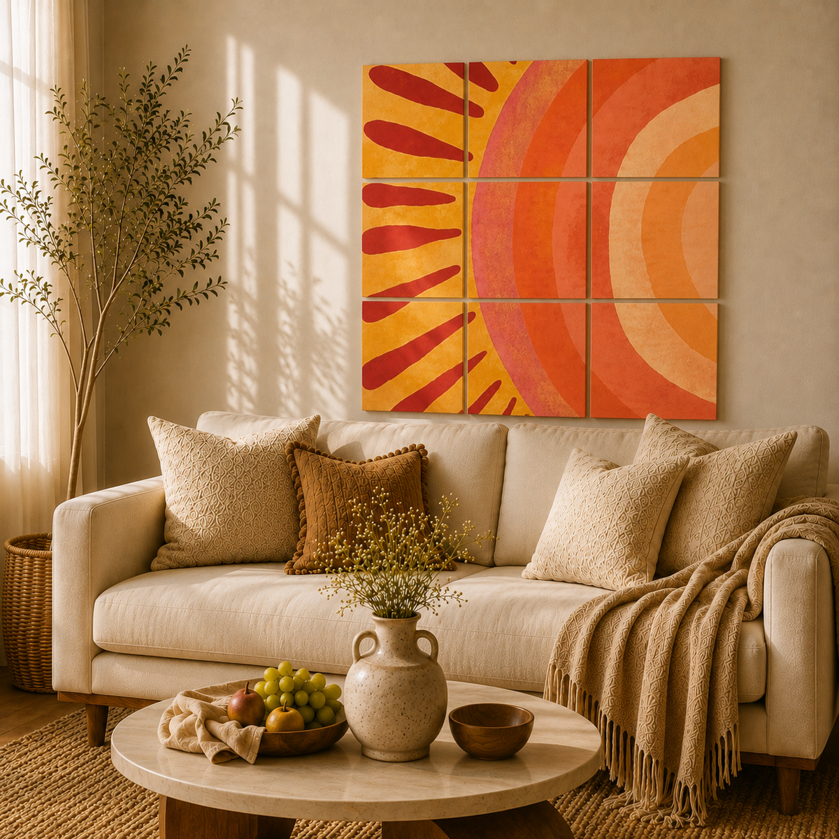 Abstract Retro Sunburst Wooden Wall Art