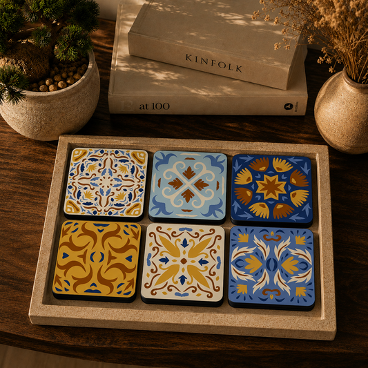 Rustic Mediterranean Wooden Coasters Set of 6