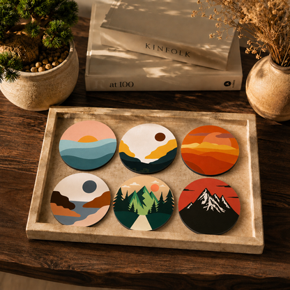 Landscape Wooden Coasters Set of 6