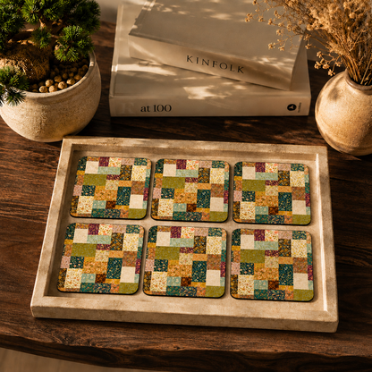 Vintage Patchwork Floral Wooden Coasters Set of 6