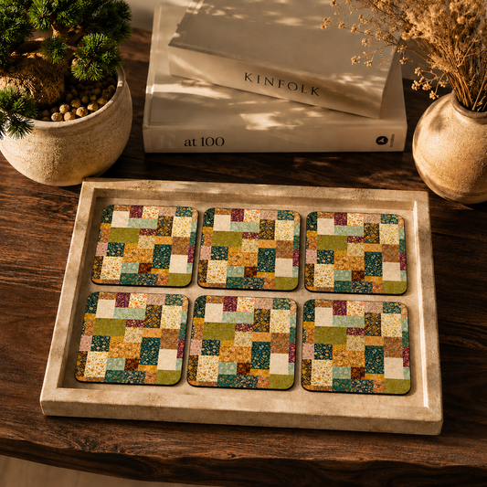 Vintage Patchwork Floral Wooden Coasters Set of 6