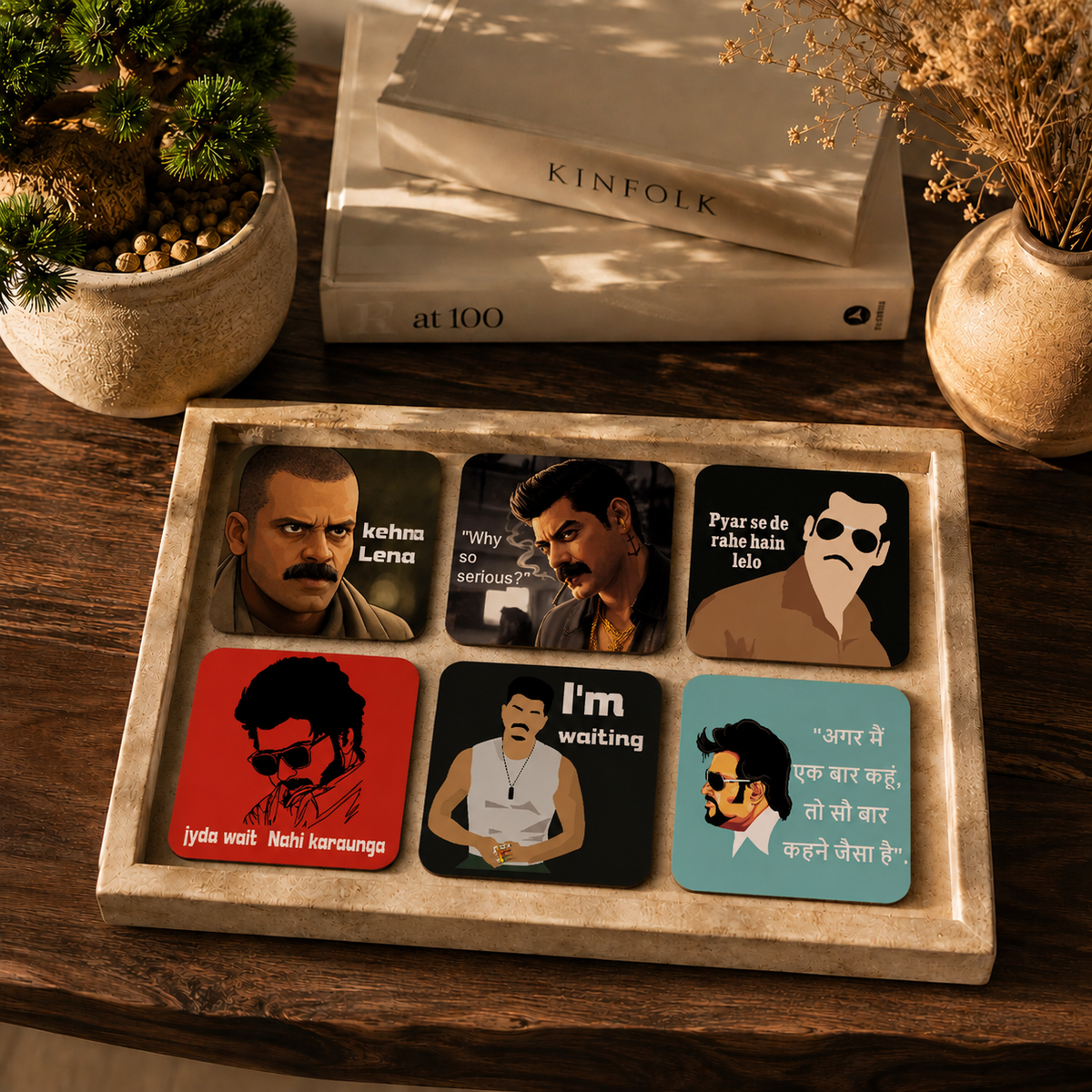 Iconic Bollywood Quote Wooden Coasters Set of 6