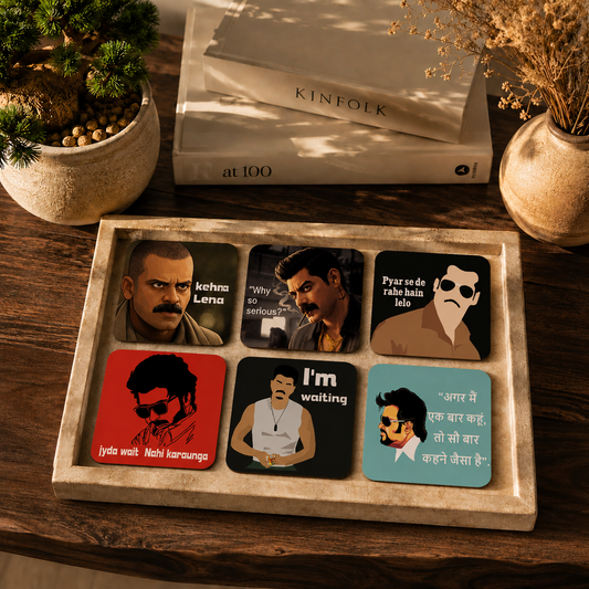 Iconic Bollywood Quote Wooden Coasters Set of 6