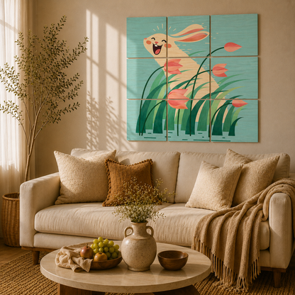 Cute Bunny Meadow Wooden Wall Art