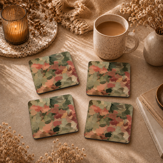 Earth Tone Floral Wooden Coasters Set of 4