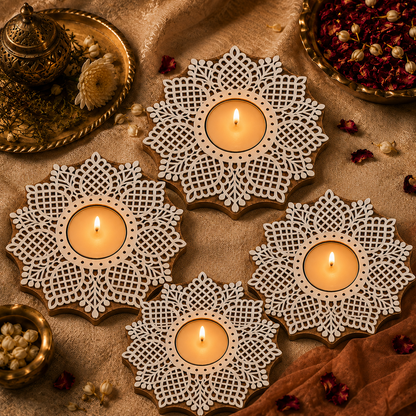 Intricate Mandala Wooden Tea Light Candle Holder