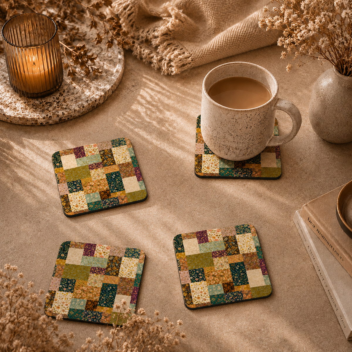 Vintage Patchwork Wooden Coasters Set of 4