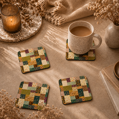 Vintage Patchwork Wooden Coasters Set of 4