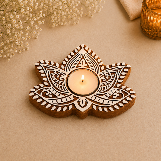 Pattern Wooden Tea Light Candle Holder Stand