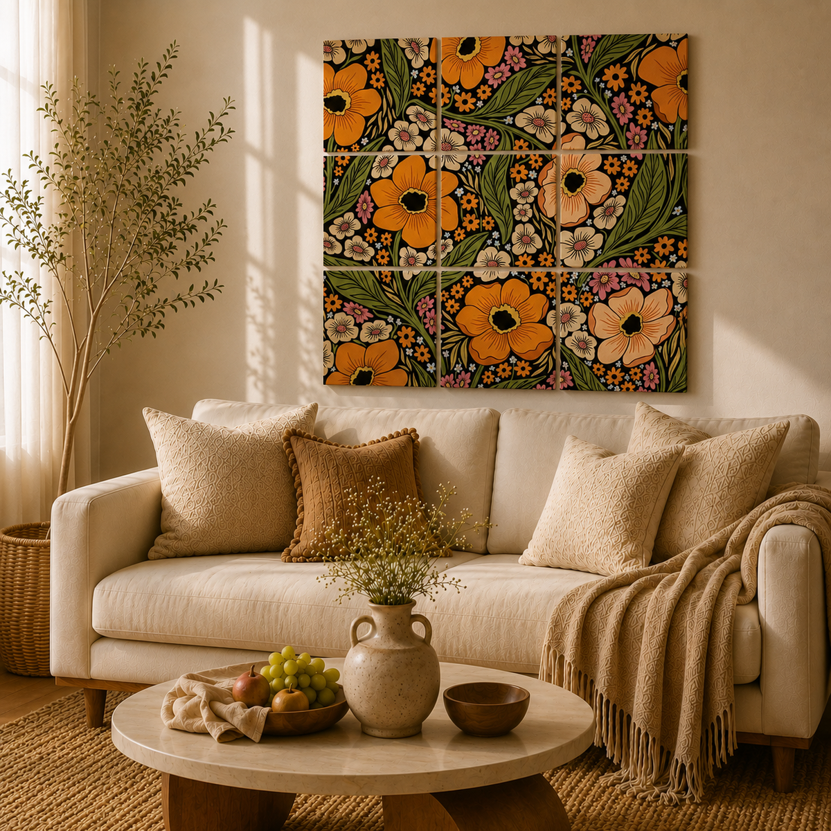 Retro Floral Pattern Wooden Wall Decor