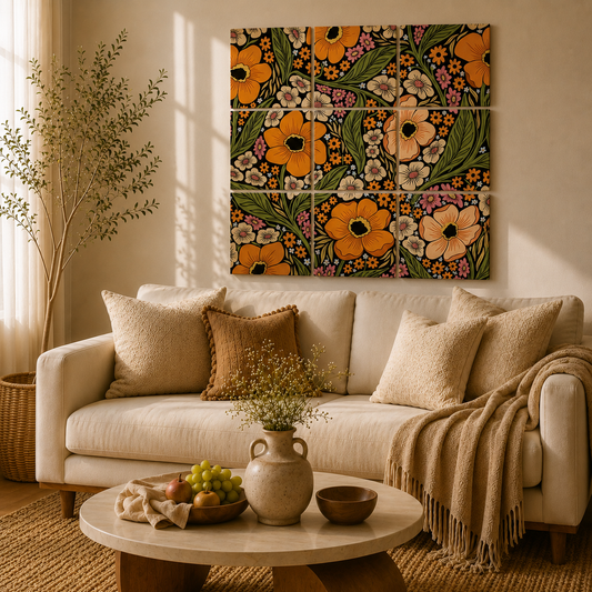 Retro Floral Pattern Wooden Wall Decor
